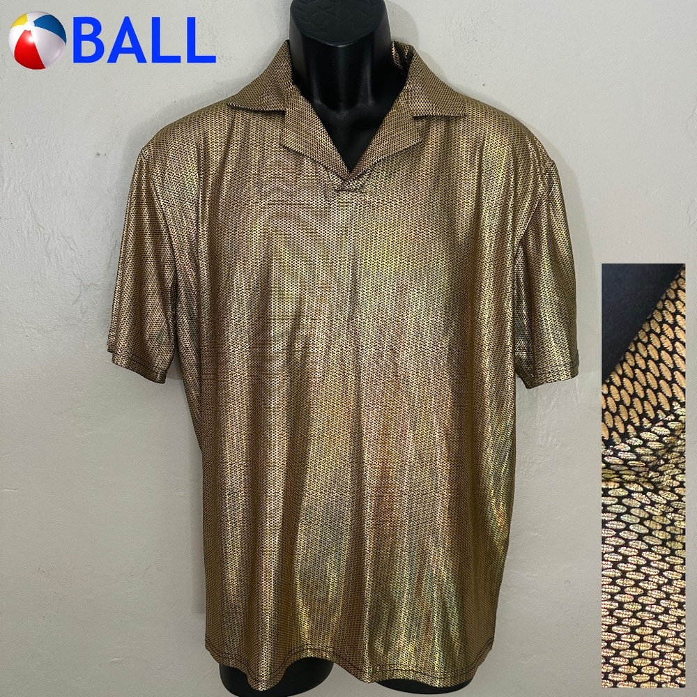 Ball Metallic Polo 23" armpit to armpit seams unstretched 95% poly